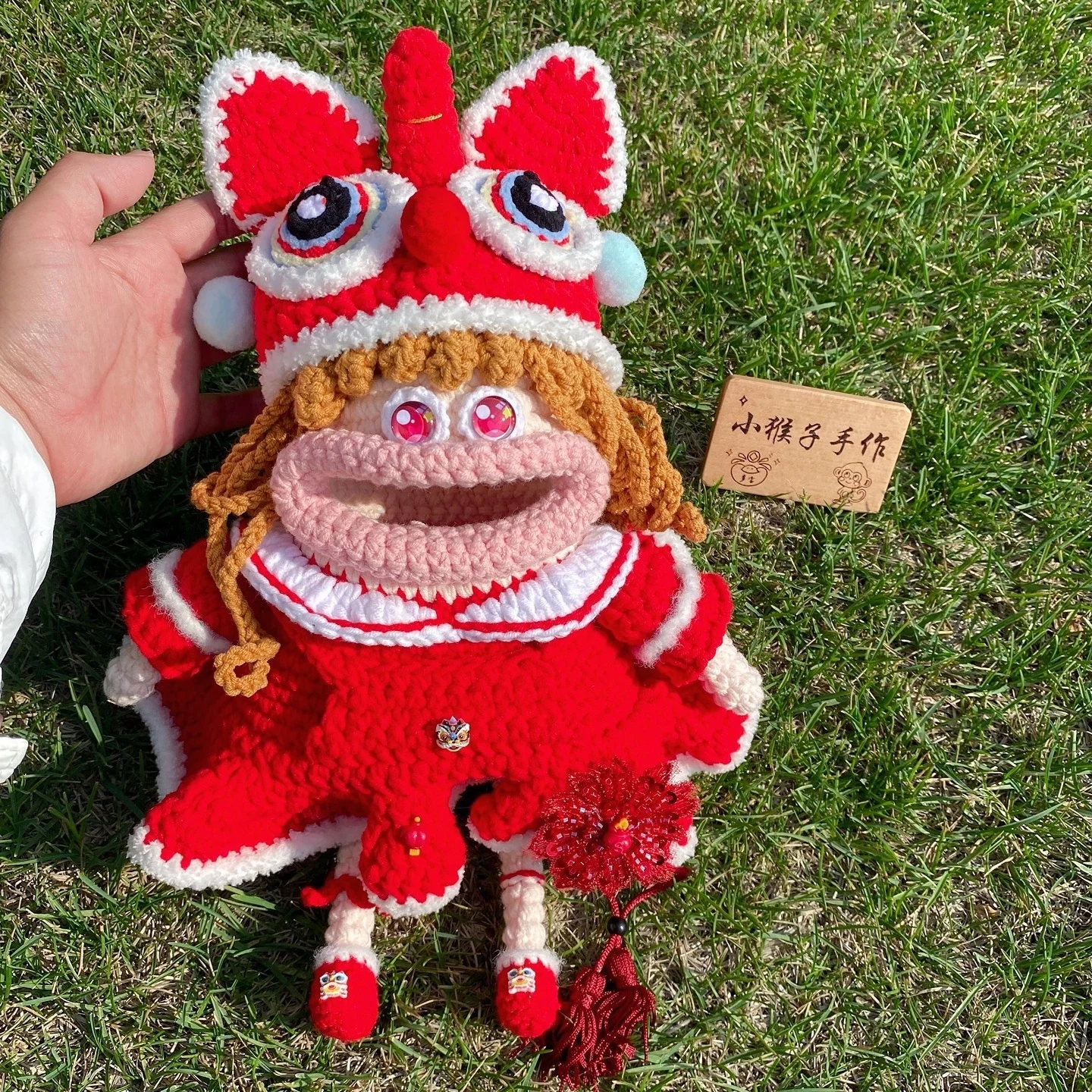 

0083 Handmade Crochet New Year Gift Big Mouth Doll Phone Pouch Soft Yarn Creative Handmade Accessories for Women Men Universal