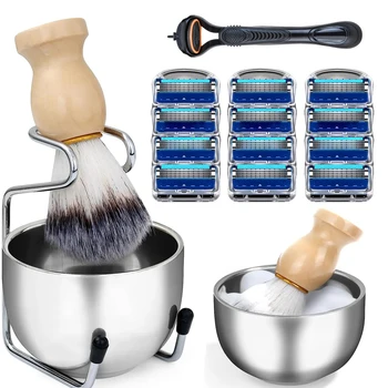 Profession elles Friseur-Rasierpinsel-Set 5-in-1-Rasiersets mit Rasierpinsel, Rasier schale und Rasier ständer, Herren-Geschenkset