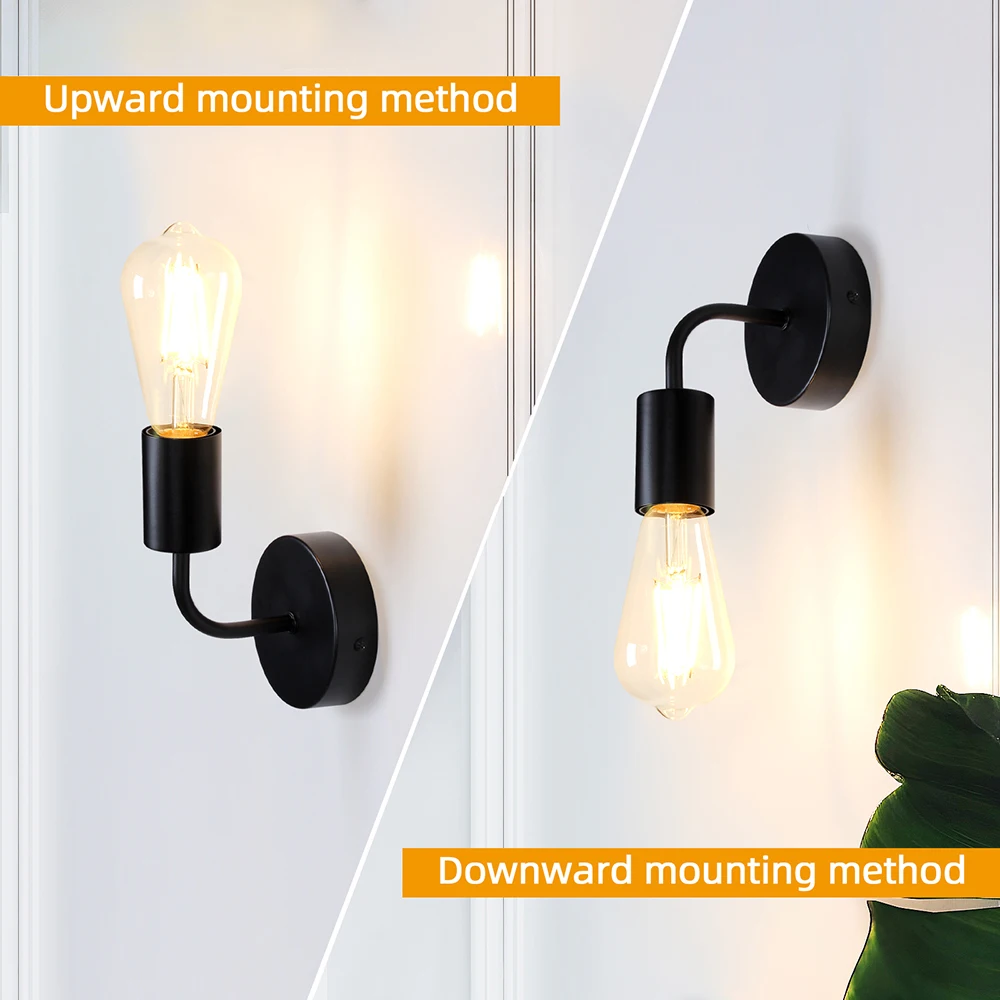 Mantolite Pack of 2 Black Vintage Wall Sconces E27 Industrial Wall Lamp, Metal Indoor Retro Wall Light for Living Room Stairs