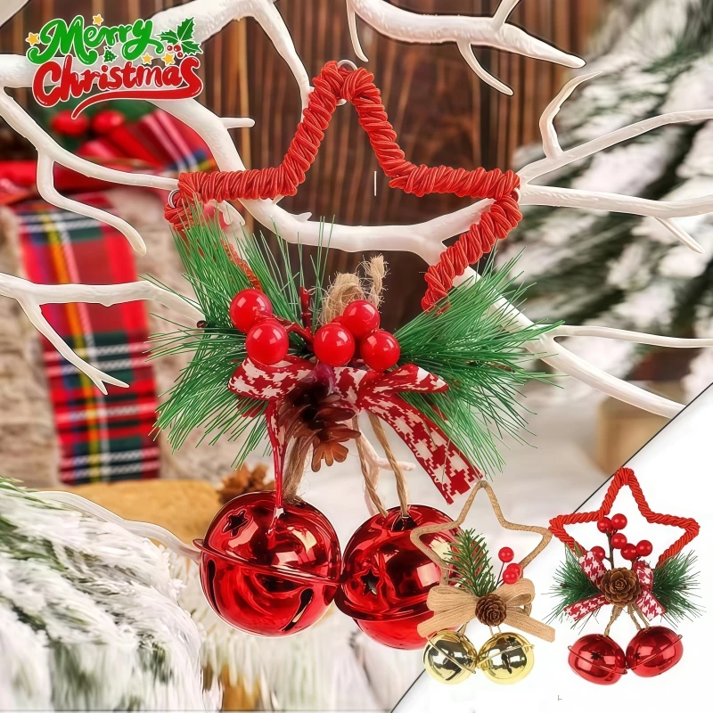 

Christmas Bow Star Ornament Bell Decor for Home Xmas Tree Hanging Festive Accessories Holiday Atmosphere Decoration Supplies
