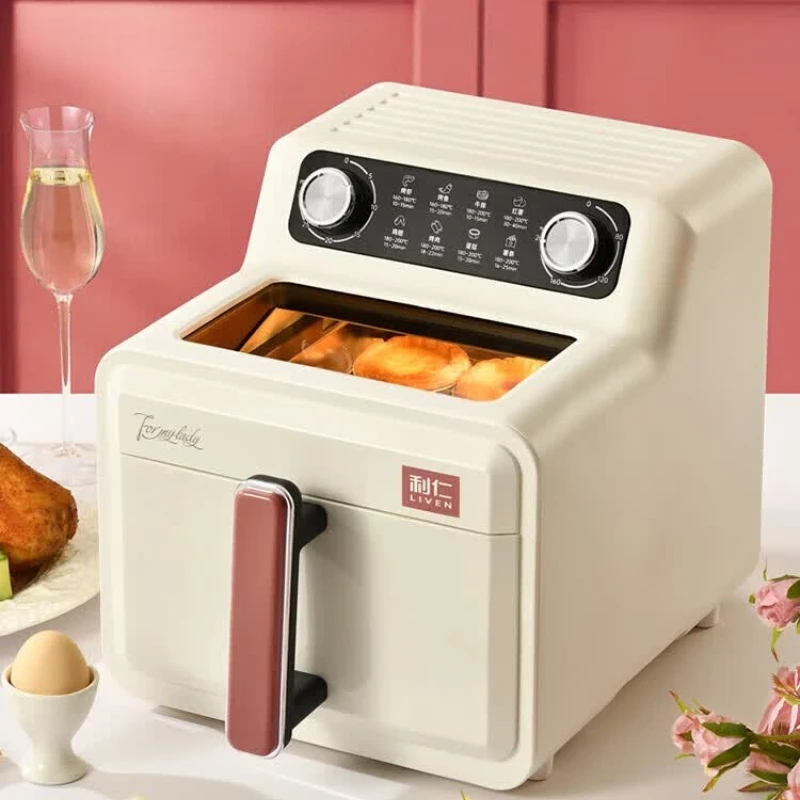7L Visual 0-Coating Air Fryer, 304 Stainless Steel Basket No-Turn Oven, Scratch-Resistant Durable Metal Cavity for Home