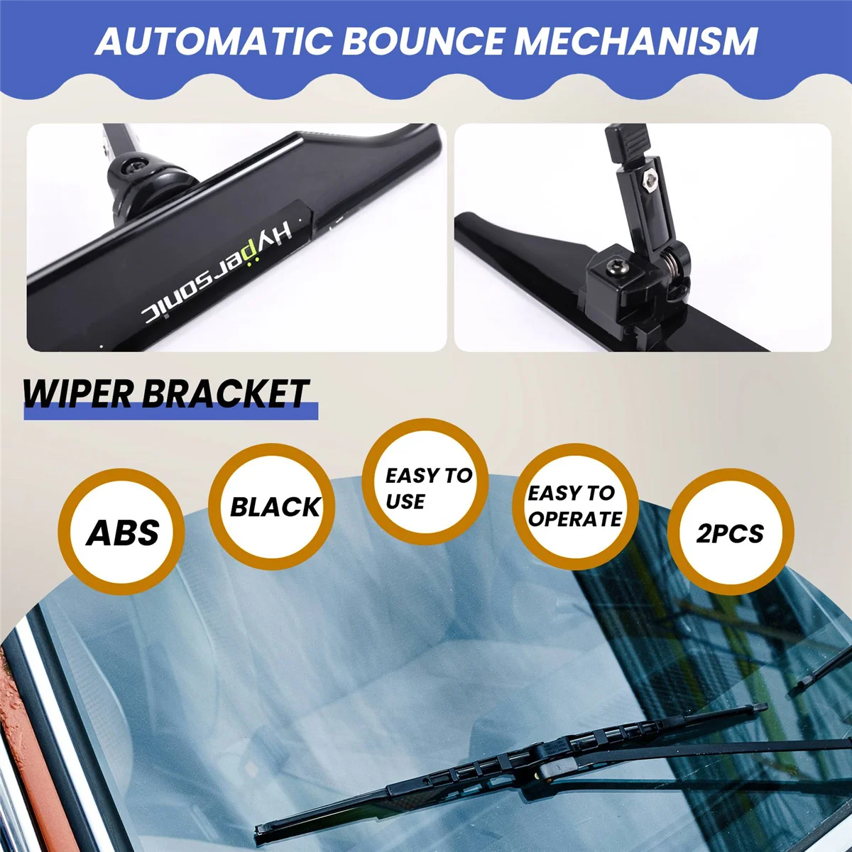 Hypersonic pára-brisas Wiper Wing, Wiper Blade, Spoiler, Mate Wing, Auto Car Tool, Black Stand, Acessórios, 2 pcs