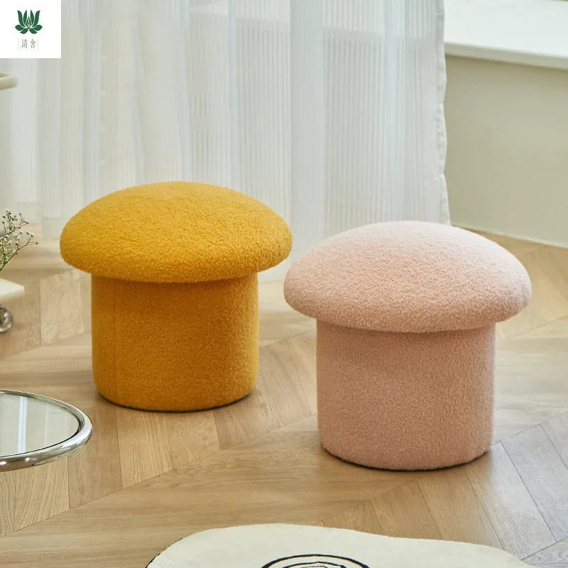 Modern creative mushroom low stool household shoe changing stool light luxury lamb wool sofa makeup stool simple living room sma