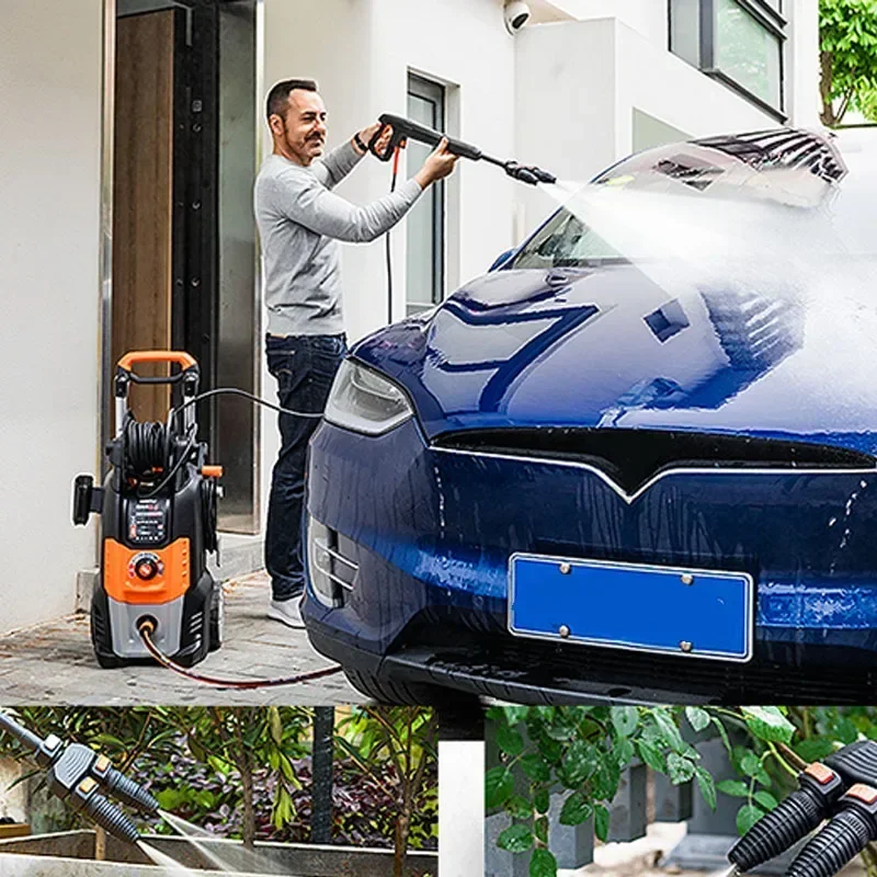 Pistola de agua de alta presión para lavado de coches en el hogar, bomba de agua automática de alta potencia, pistola de cabezal de doble motor, 2800W