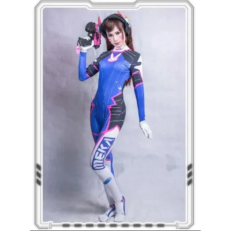 Conjunto completo de disfraz D.VA, auriculares con arma, armadura, mono de piel clásico con estampado 3D, Cosplay de Halloween, Catsuit dva Zentai personalizado para niños y adultos R