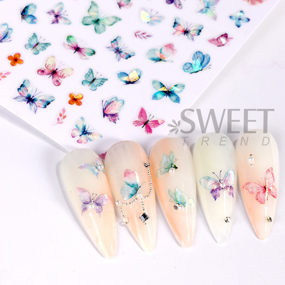 1PC 3D Luxury Laser Butterfly Nail Stickers nero bianco oro geometria cursore autoadesivo Nail Art decalcomanie decorazioni per Manicure