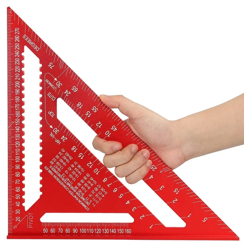 7''/12'' Metric Woodworking High Precision Triangular Ruler,Aluminum Alloy Ruler with Ergonomic Handle for DIY & Measuring Tool