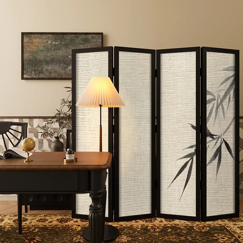 Modern simple Chinese artistic conception screen partition living room folding mobile blocking zen bamboo decoration solid wood
