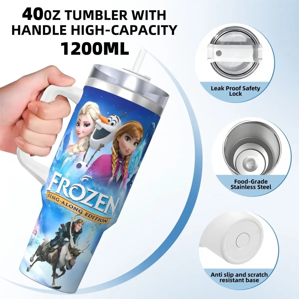 Frozen Elsa Princess Anna Stainless Steel Tumbler Travel Car Mugs 40oz Coffee Mug Keep Heat Hot Drinks Milk Tea Water Bottle