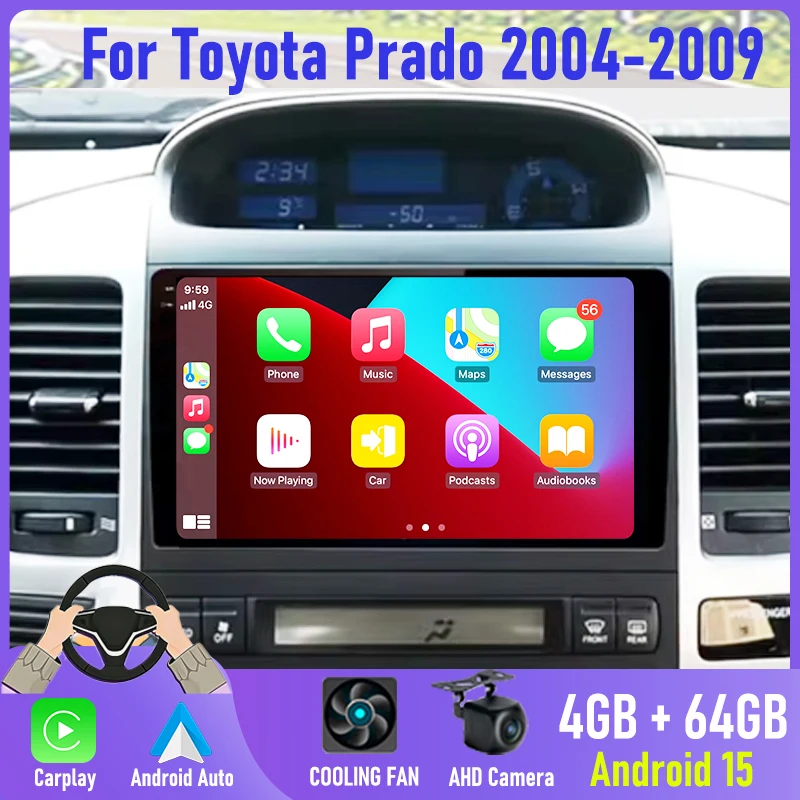

9" Android 15 2din Car Radio Navigation for Toyota Land Cruiser Prado 120 3 Lexus GX470 J120 2003-2009 Carplay Multimidia Stereo