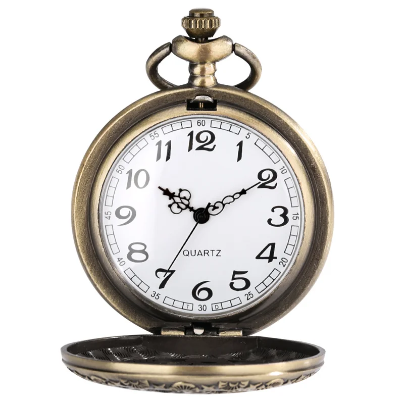 Vintage Bronze Hollow Gear Steampunk Men Women Analog Quartz Movement Pocket Watch with Mini Watch Charm Necklace Chain Gift