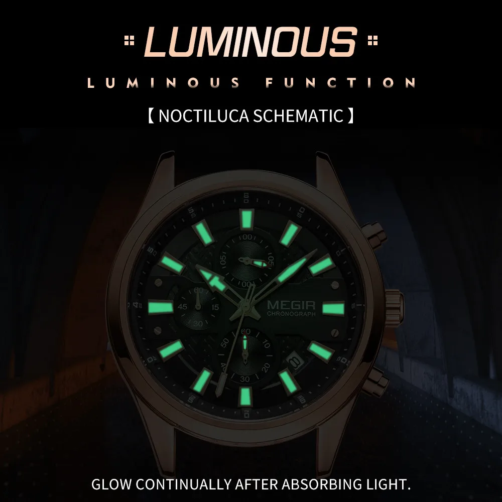 Reloj MEGIR a la moda para hombre, pulsera de acero inoxidable de lujo para negocios, reloj de pulsera de cuarzo, reloj cronógrafo luminoso con calendario 2154