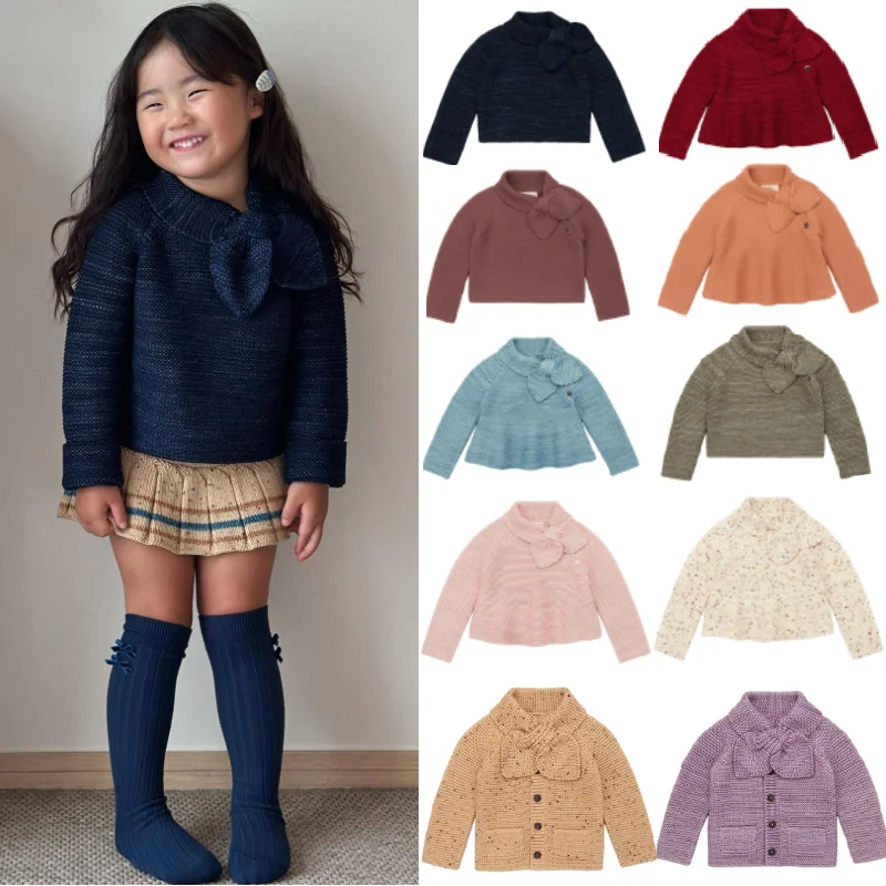 

Girls' Knit Sweater 2025 Fall/Winter New Arrival MP Print Fashion Bow Children's Sweater Pure Cotton Cute Sweet Girls' Knit Top