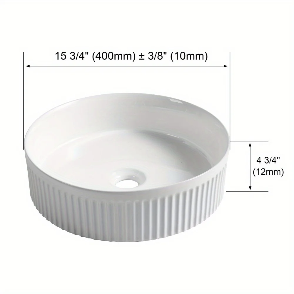 

1PC Ceramic Circular Vessel Bathroom Sink Art Sink (White Line)