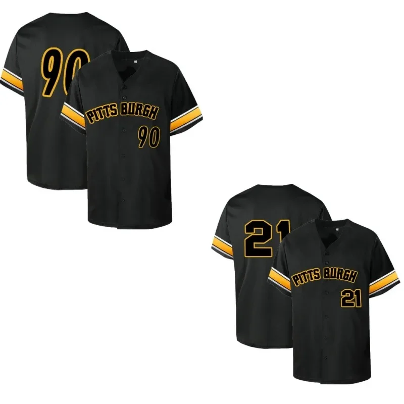 Men's Baseball Jersey Pittsburgh Breathable Short Sleeves Shirts Classic Button-Up Stylish Casual Wear for Everyday Occasions