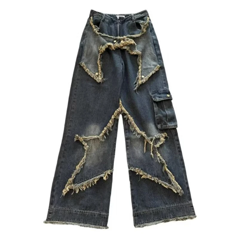Vintage Loose Slim Fit Wide-Leg Jeans Women's Trendy Mop Floor Straight Pants Spring 2026 Design Rough Edges Female Clothing