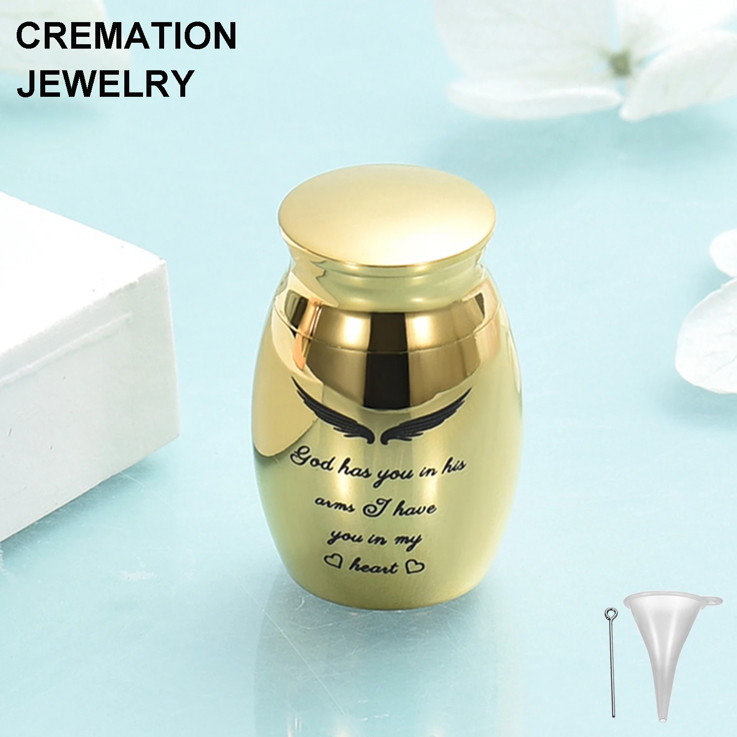 Wholesale Custom 316L Stainless Steel Ash Urn For Ashes Cremation Urn with Angel Wings Pattern Ashes Keepsake Jewelry Container