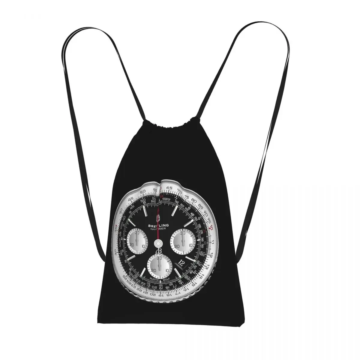 Black Luxury Watch Face Drawstring Backpack hiking cycling Bag Lightweight Foldable Storage Drawstring Bag for Men Women
