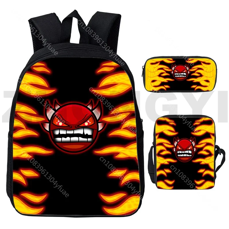 Popular Angry Geometry Dash 3D Backpacks Teens High Street School Bags 3 Pcs/Set Large Capacaity Rucksacks Fashion Travel Bag