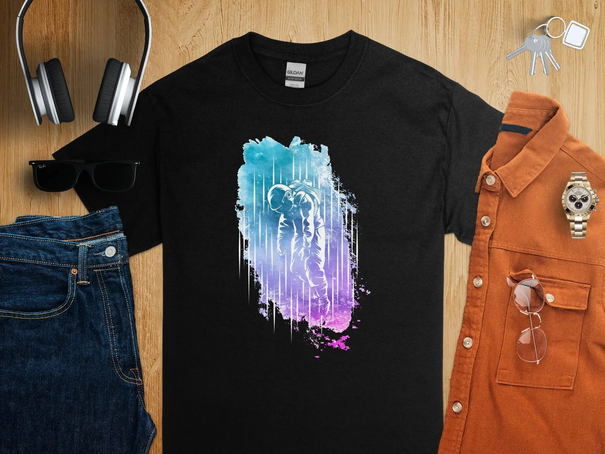 

Astronaut Watercolor Splash T Shirt Space Explorer Artistic Vibrant Outer Design Top Galaxy Lover