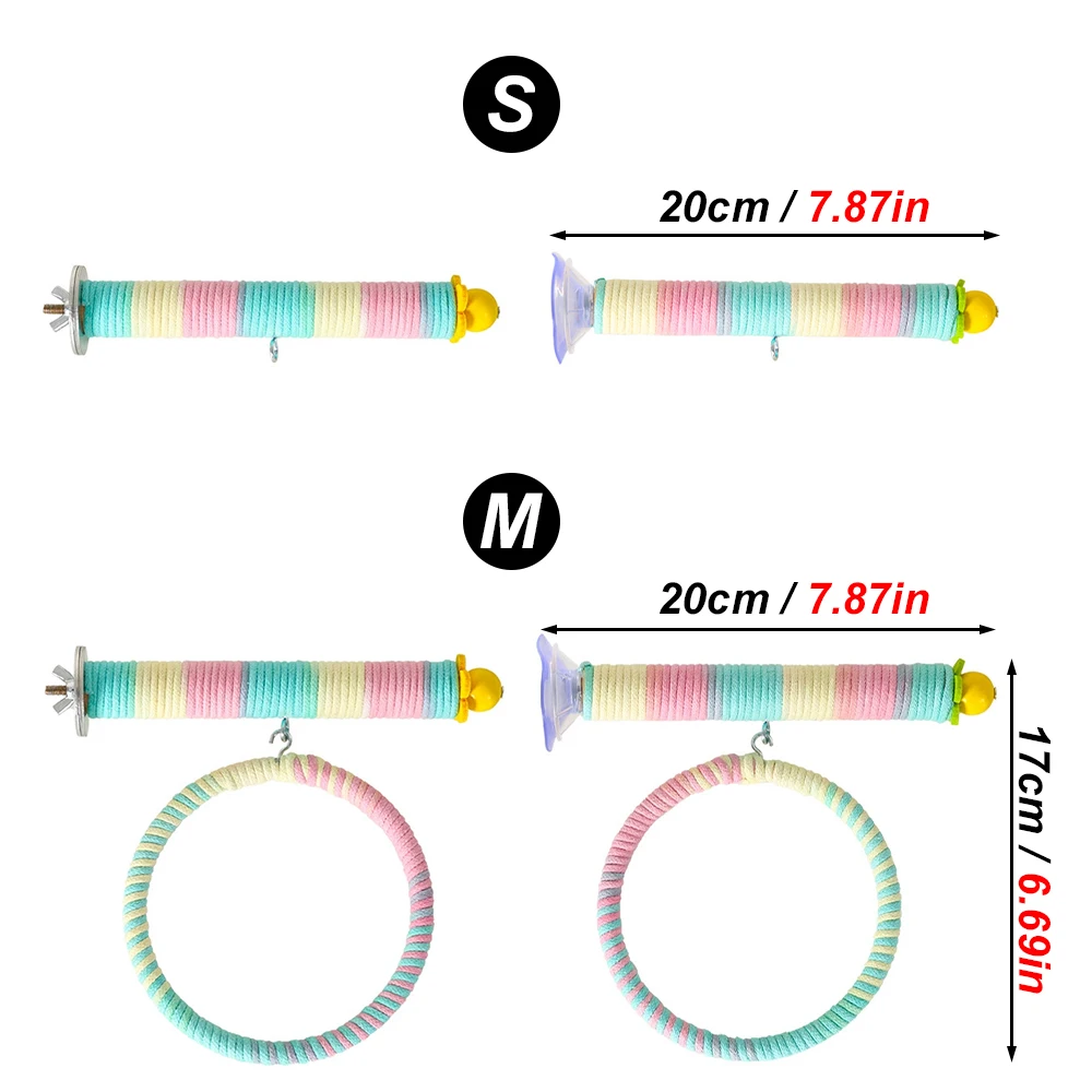 1PC Colorful Parrot Rope Perch Suction Cup/Screw Fixation Bird Swing Hanging Ring Toy for Cockatiel Budgie Conure Cage Accessory view 2