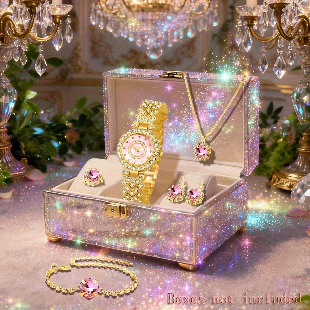 Questo elegante set regalo per orologio da donna da 6 pezzi presenta un set di gioielli con ciondolo a goccia elegante, romantico e lussuoso abbinato a