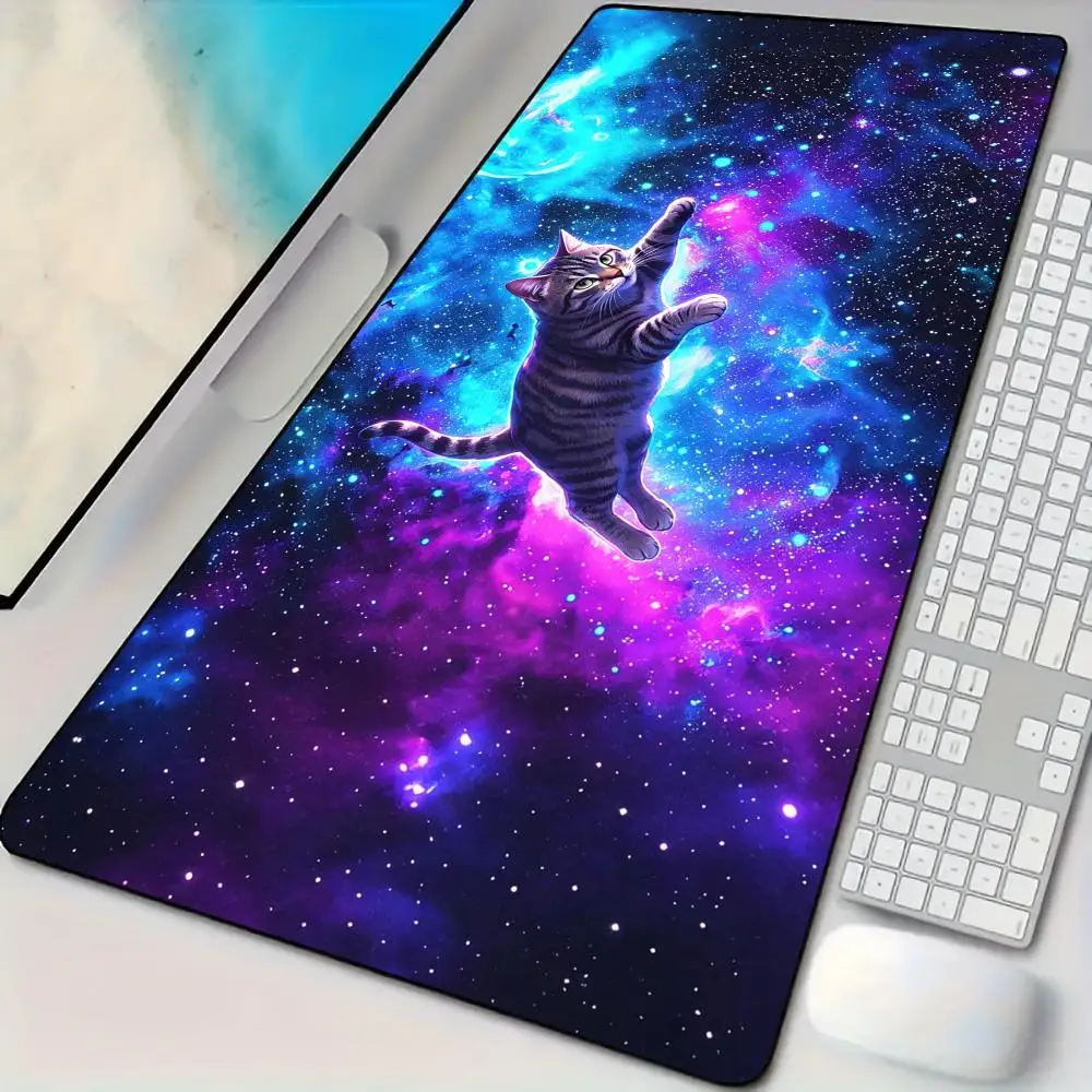 Colorful starry sky and tabby cat Mouse Pad Desk Mat Large Office Carpet XXL Mousepad Gamer Gaming PC Accessories Keyboard Rug