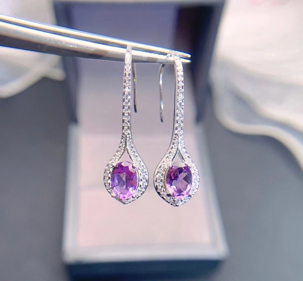 KJJEAXCMY Brand Jewelry 925 Sterling Silver Inlaid with Natural Gem Amethyst Women's Luxury Edition Earrings for Girls