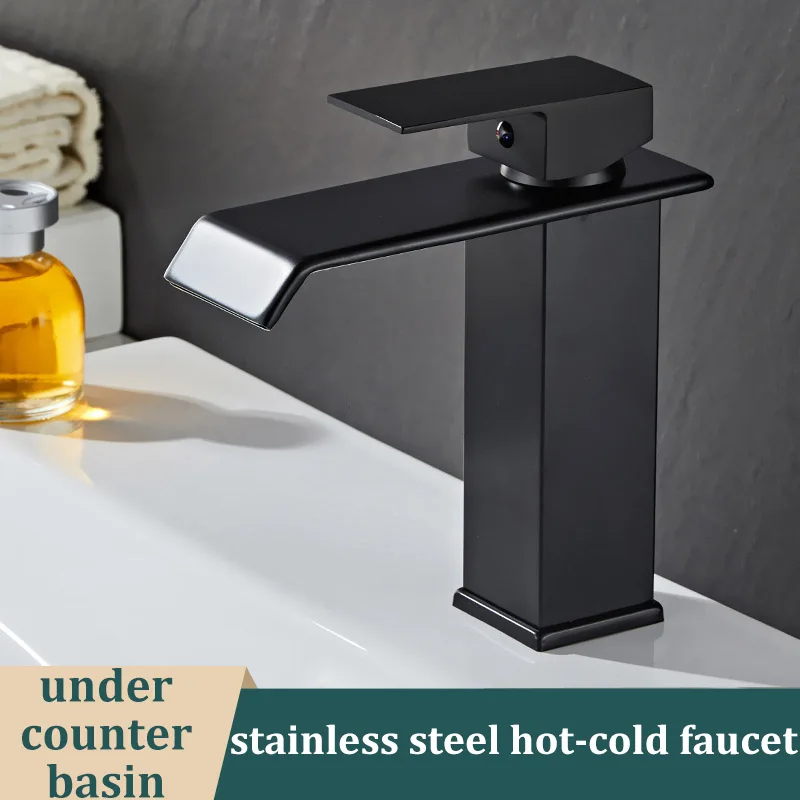

Waterfall Stainless Steel Hot and Cold Water Faucet Above Counter Basin Bathroom Splash-proof Basin Faucet