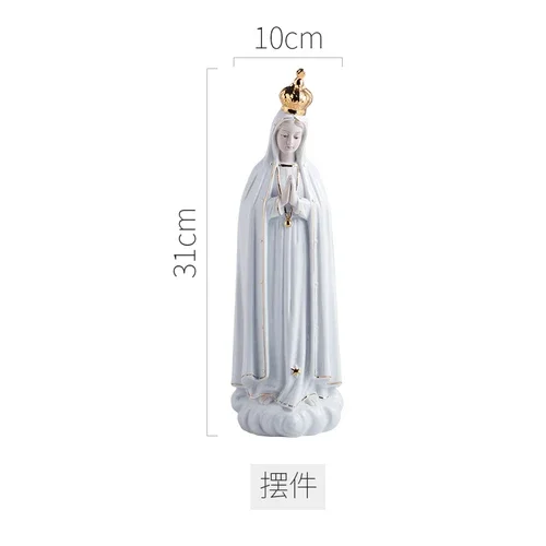 European White Fatima Icon Sculpture Living Room Desktop Decoration Catholic Church Family Statue Ceramics Home