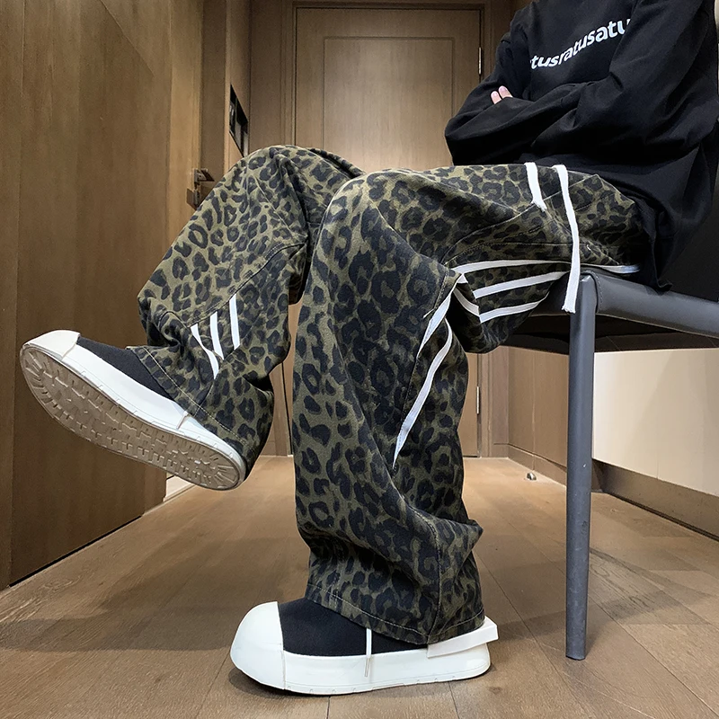 Leopard Printed Man Pants Work Wear Straight New Men's Pants Clothing Streetwear Men Sweatpants 2024 Autumn New