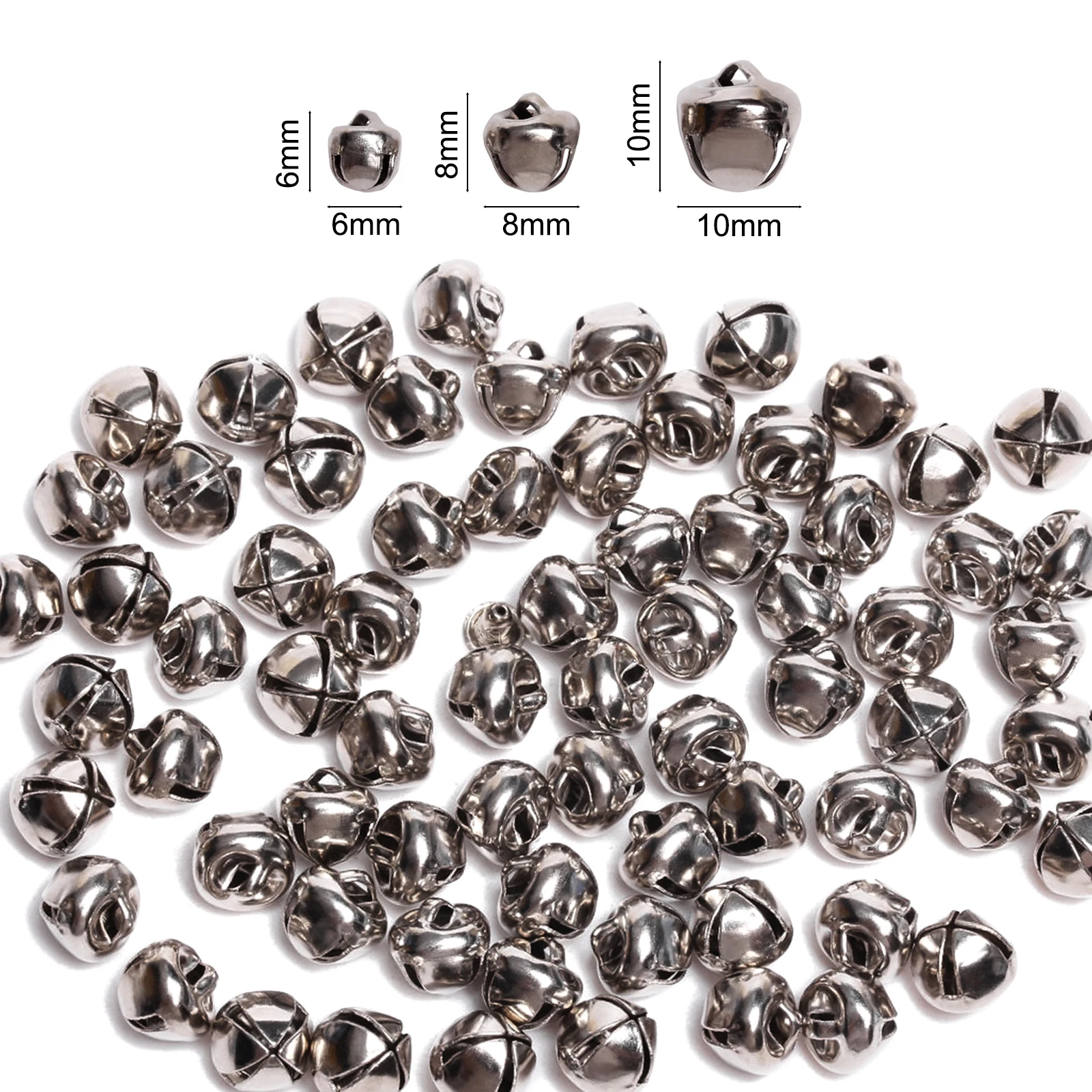 100/50 stks/partij 6mm/8mm/10mm Goud Nikkel Kerst Jingle Bells DIY multisize Mini Bel voor Vakantie Thuis Kerstboom Decoraties