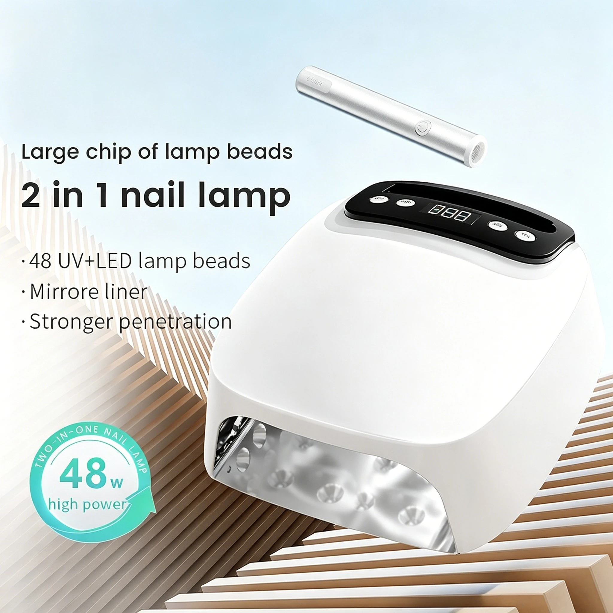 

Профессиональная УФ/LED лампа для сушки ногтей 2-в-1 с большой рабочей зоной и ручным светильником для быстрой полимеризации