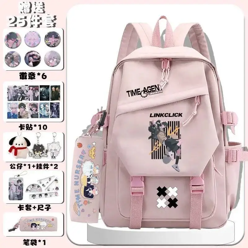 Juego de Anime negro blanco azul Rosa enlace Click Mochilas escolares para estudiantes Mochilas de gran capacidad para regalo