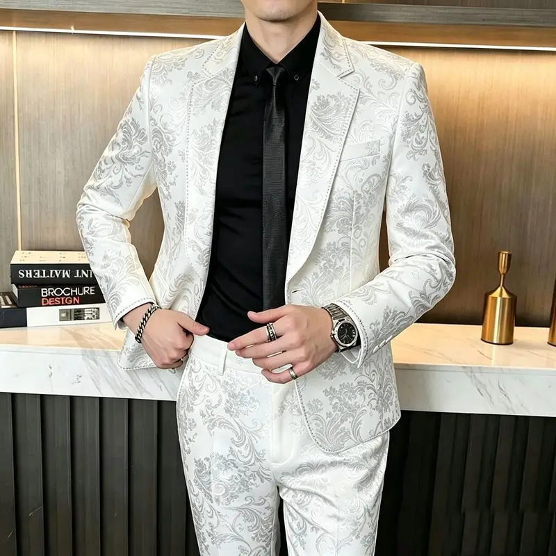 Herrenanzüge, modische Anzüge für Hochzeiten, lässige Slim-Fit-Anzüge, Friseuranzüge, Herrenanzüge im koreanischen Stil, Anzüge für Bankette, Business-Anzüge, Goldprägung, Anzüge – Detail 4