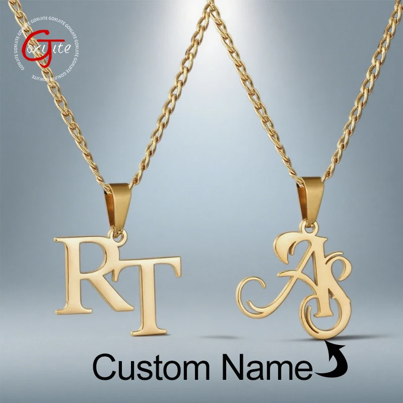 

Goxijite персонализированное ожерелье с буквами, толстая цепочка для женщин и мужчин, нержавеющая сталь, индивидуальная буквенная табличка, колье, ювелирные изделия, лучший подарок