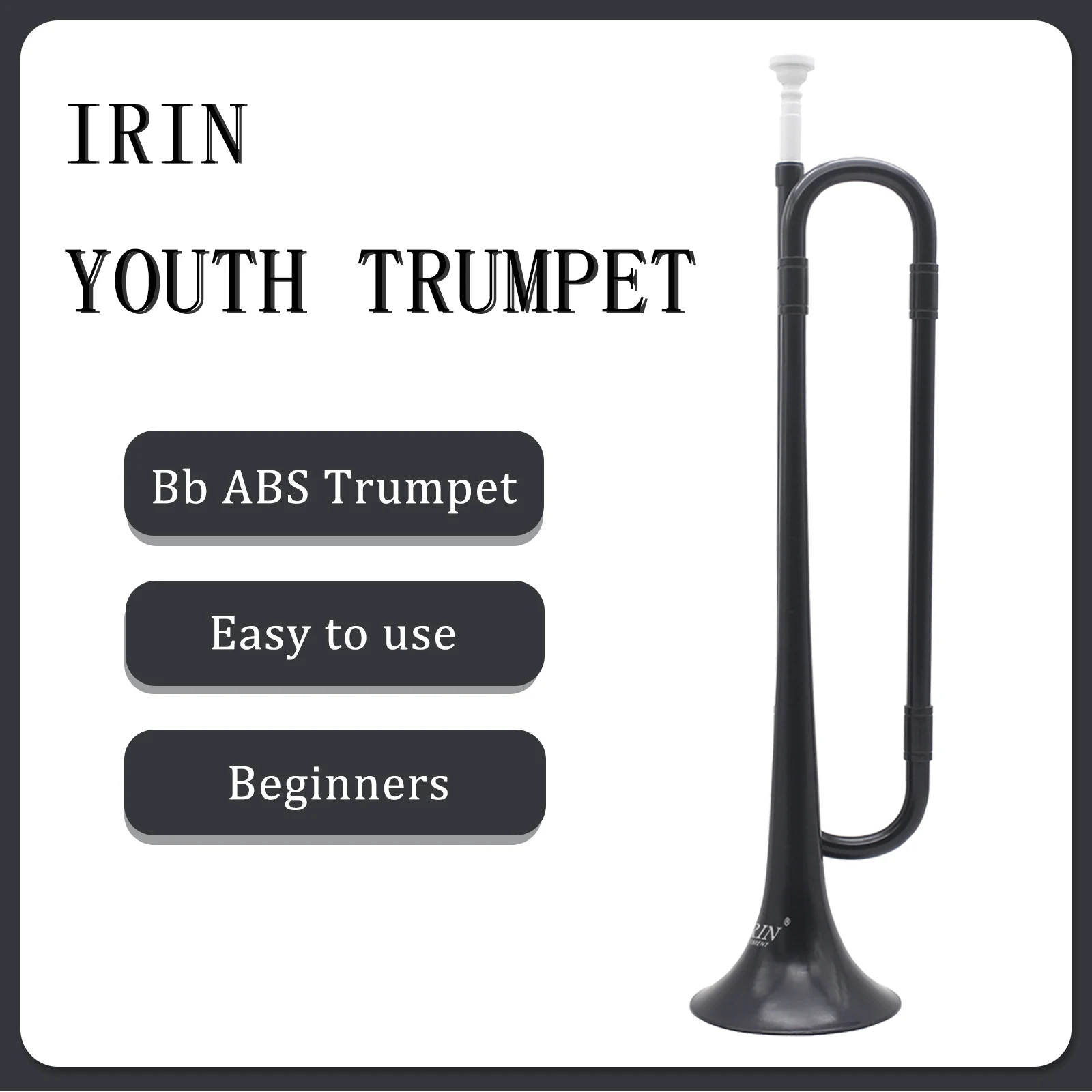 IRIN Bb Youth Trumpet ABS Black Young Pioneers Bugle Call Student Horn Kid Performance Beginner for Brass Musical Instrument