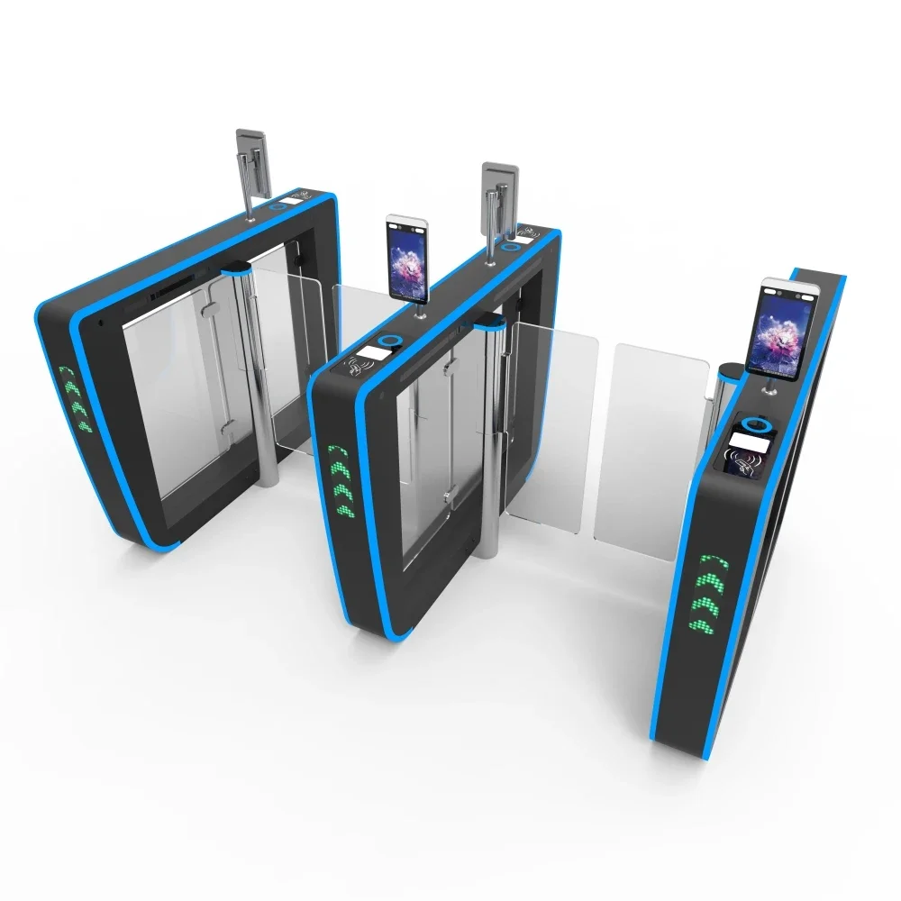 

Pedestrian Entry Exit Turnstile Public Office Building Barrier With RGB Edge Light Indicator Speed Gate