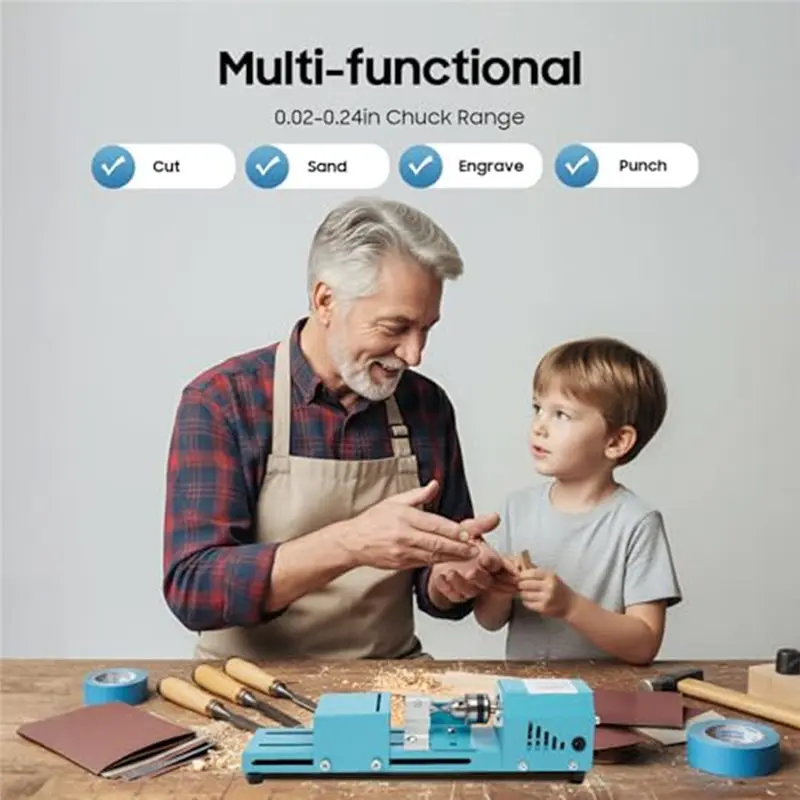 SEWS-Woodworking For DIY Table Compatible Mini Lathe Machine Wood Milling Tool, Cutting Grinding Polishing Accessories B US Plug