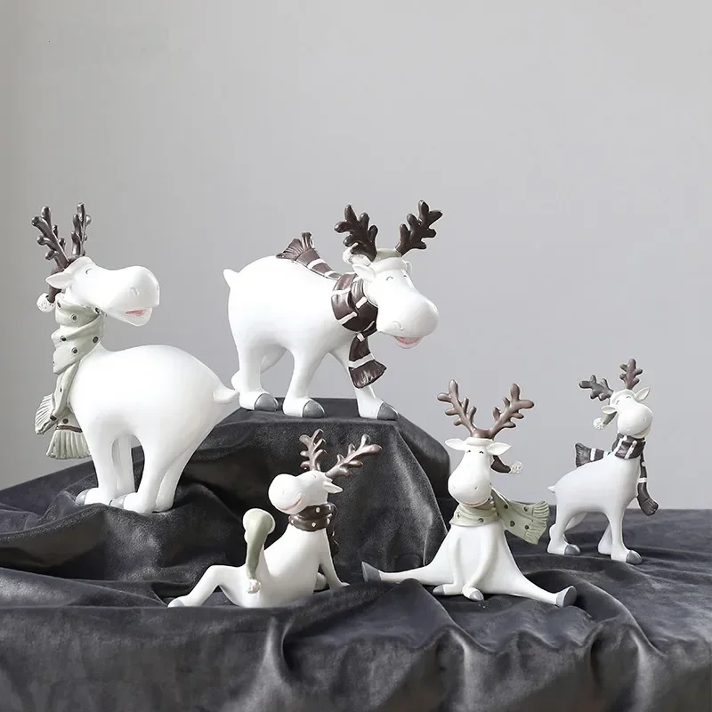 Lovely Home Deer Decorations Creative White Deer Figurines Christmas Office Living Room Decorations Easter Room Desk Ornament