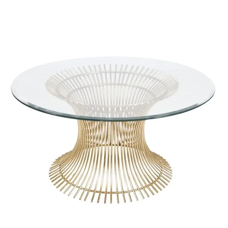 American light luxury iron cage electroplated round dining table hotel/kitchen sample room iron cage coffee table