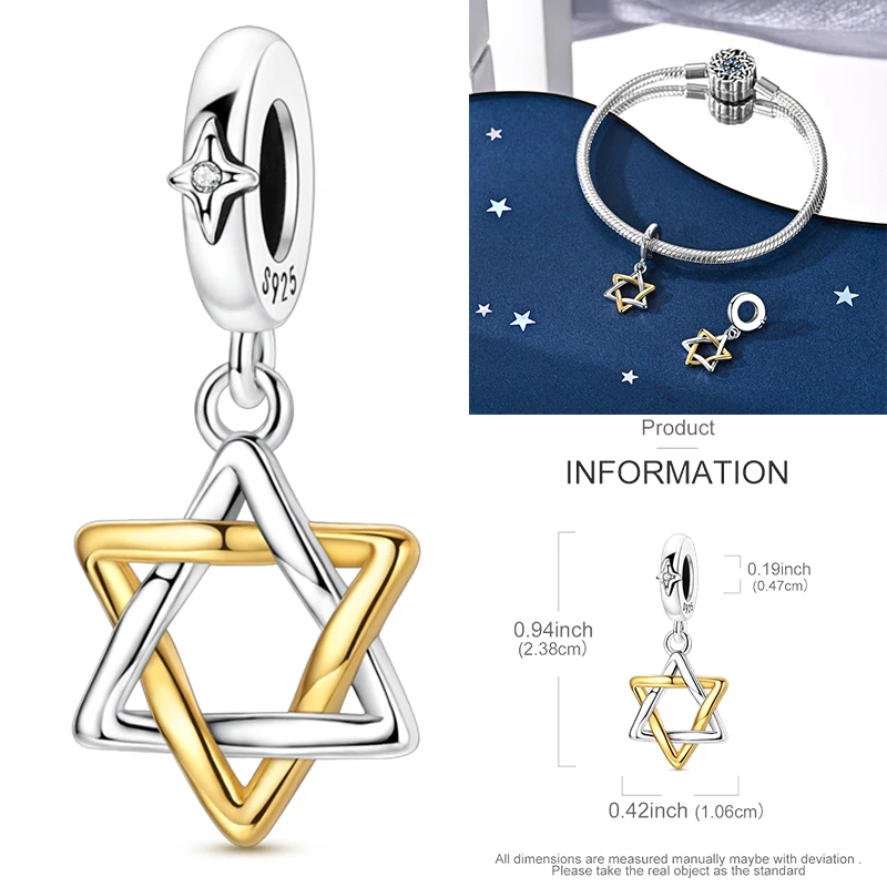 925 Sterling Silber Sonne Sternenhimmel Charms Serie Gold Sonne Sterne Mond Anhänger Passend für Armband DIY Schmuck Original Mode für Frauen – Detail 19