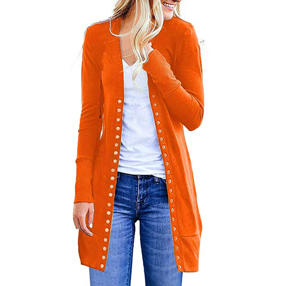 2024 autumn new hot Europe and the United States plus-size ladies fashion long button solid color cardigan coat women