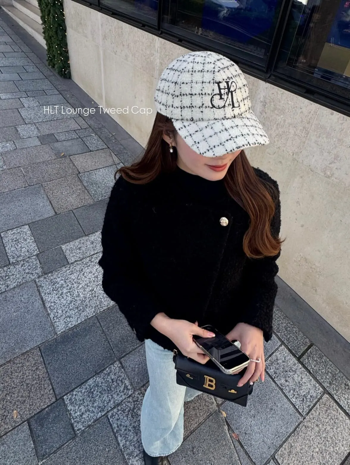 

Spring 2026 new Japanese classic plaid tweed wool blend cap baseball cap for women