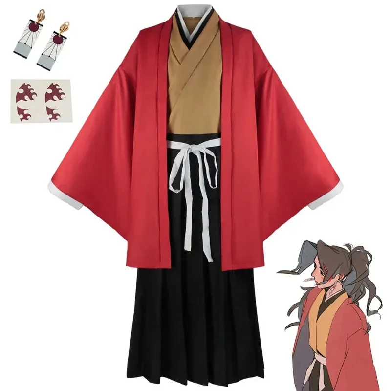 Anime Tsugikuni Yoriichi Cosplay Costume Adult Men Red Kimono Set Halloween Carnival Cosplay Costume Cosplay