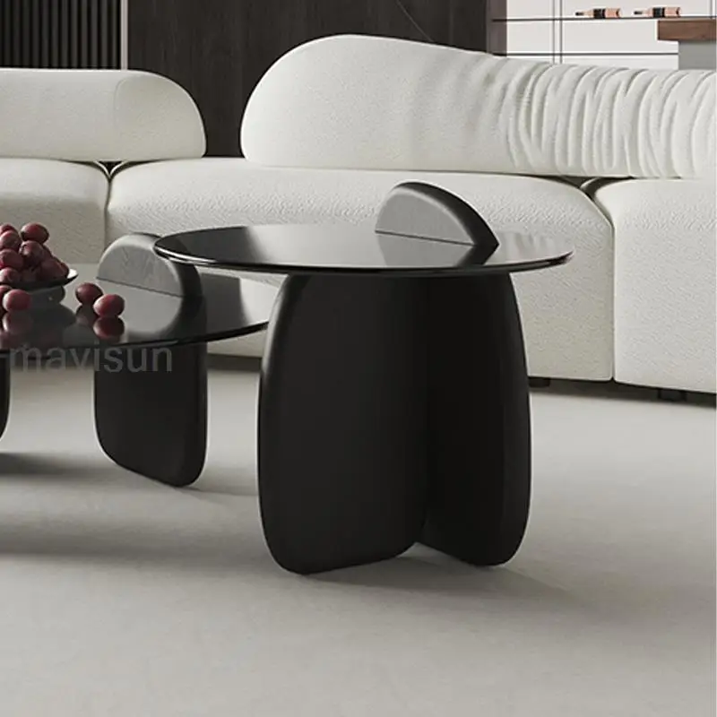 Minimalist Mini Table Black Solid Wood Frame Toughened Glass Durable Round Corner Modern Designer Журнальный Столик Coffee Table