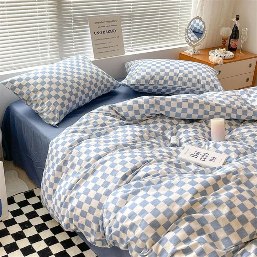 Blue Plaid Nordic Duvet Cover 220x240 Pillowcase Bed Sheet 3pcs/4pcs Bedding Sets Checkerboard Bedclothes 200x230 Quilt