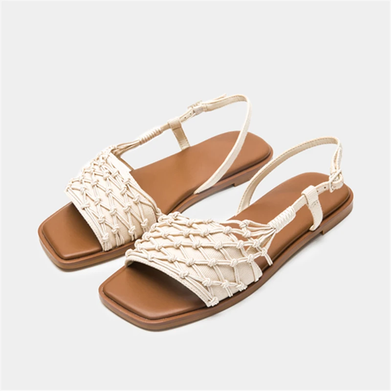 

2023 Bohemia Flat Sandals Women Braided Rome Gladiator Weave Boho Sandals Slingback Casual Shoes Girl Student Flats Slippers