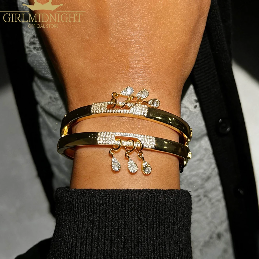2026 Neues Goldfarbenes Tropfen-CZ-Quasten-Charm-Armband für Damen, Glitzerndes Zirkonia-Besetztes Armband, Party-Schmuck