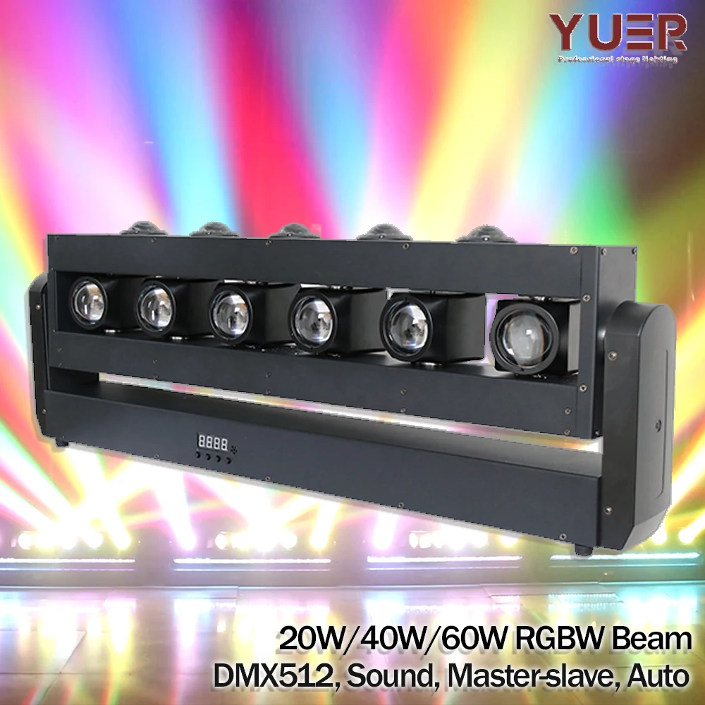 

YUER 6X20W/40W/60W RGBW 4in1 Beam stobe Барный светильник с подвижной головкой DMX512 Управление звуком для DJ Disco Club Party Show Dance Stage